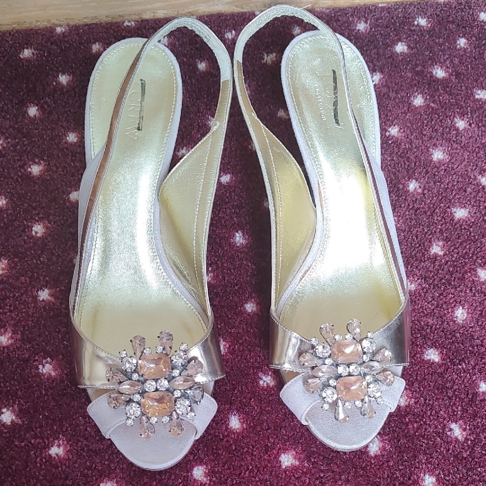 J. Crew Pink Heels with Sparkling Embellishments